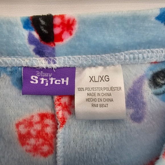 Disney Stitch Fleece Lounge Pajama Pants XL Blue Comfy Hearts Valentines Day NEW - Picture 3 of 10